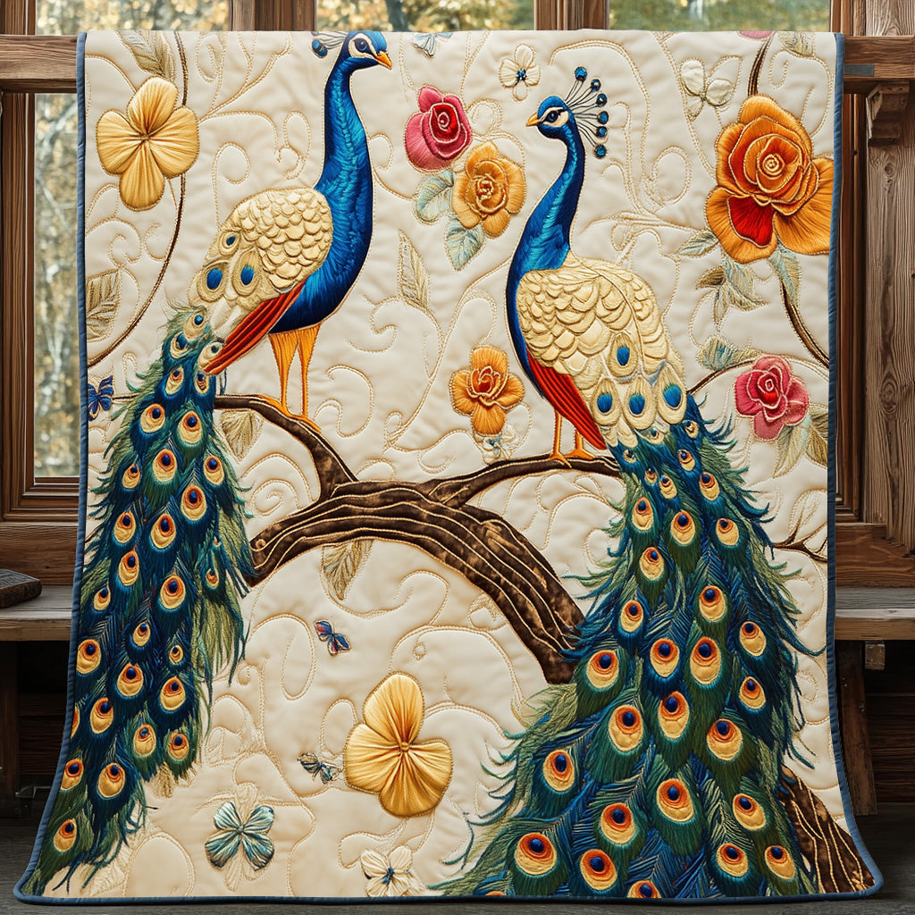 Serene Feathers Quilted Blanket Merchandise Throw BlanketGifts For Peacock Lovers