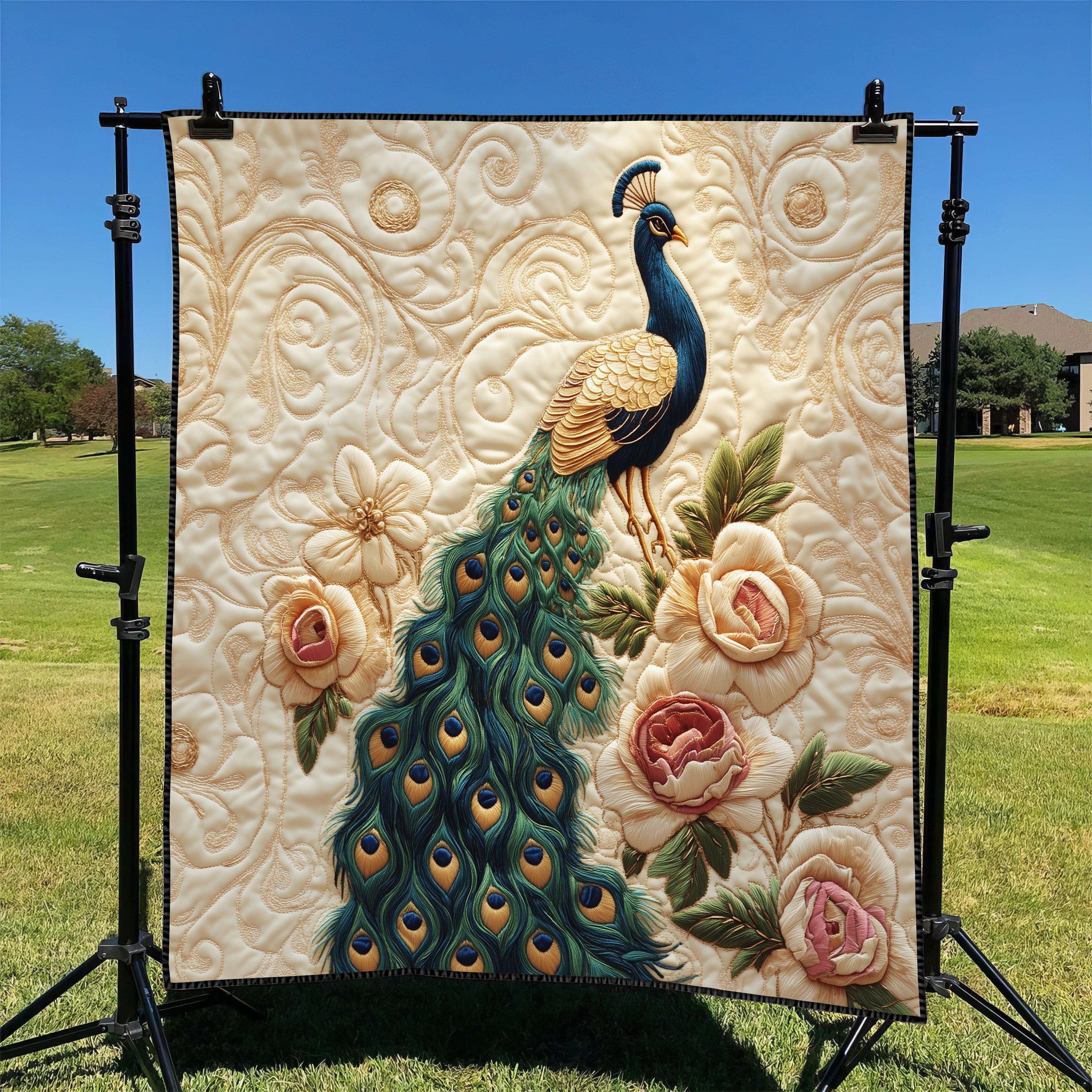 Serene Feathers Quilted Blanket Merchandise Throw BlanketPeacock Decorations