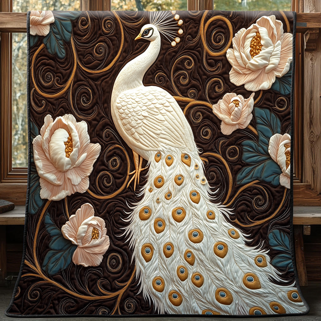 Serene Feathers Quilted Blanket Merchandise Throw BlanketPeacock Gifts For Her