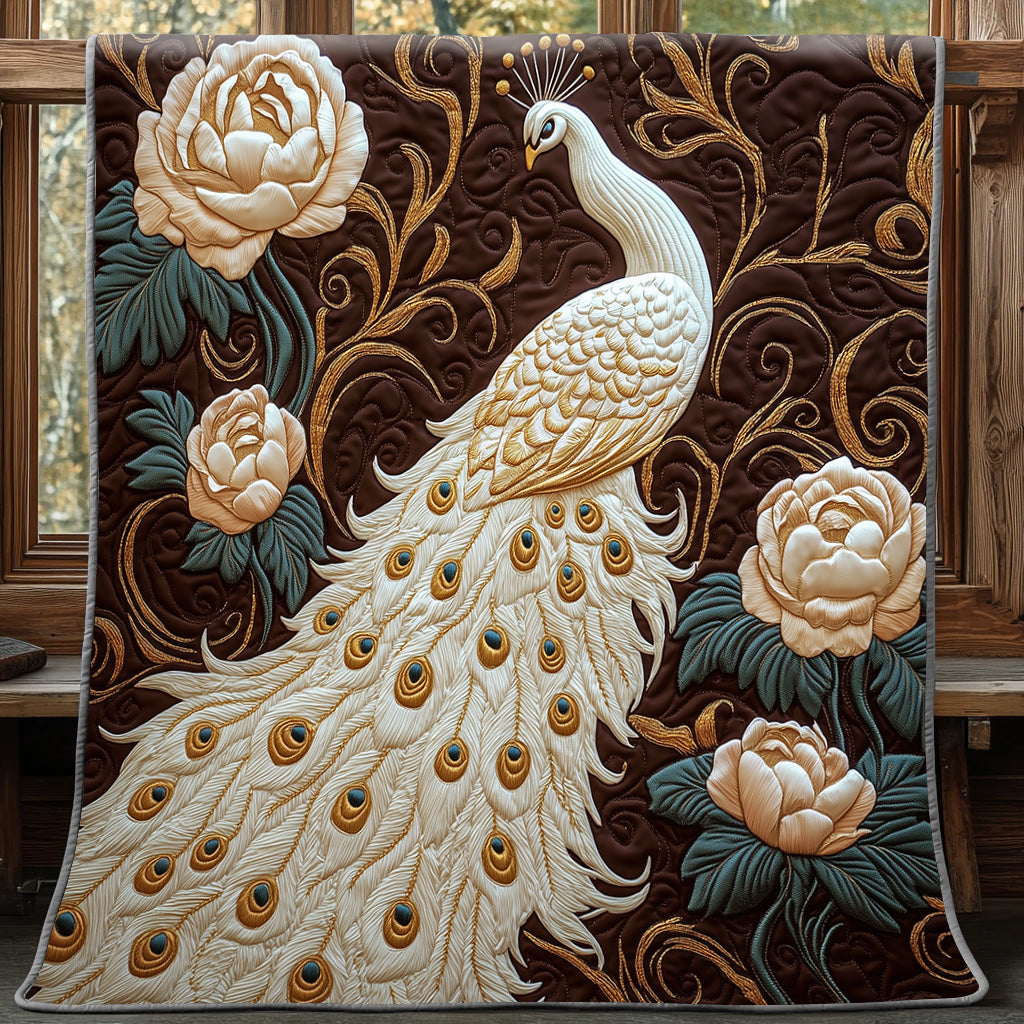 Serene Feathers Quilted Blanket Merchandise Throw BlanketPeacock Home Decorations