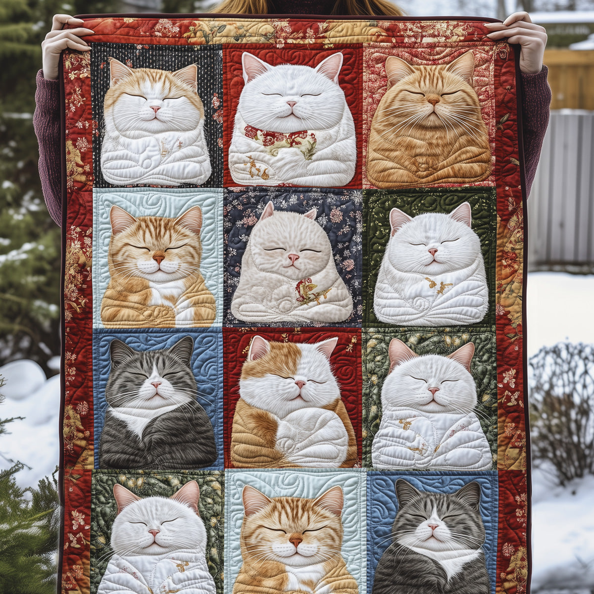Serene Feline Quilted Blanket Unique Gifts For Cat Lovers