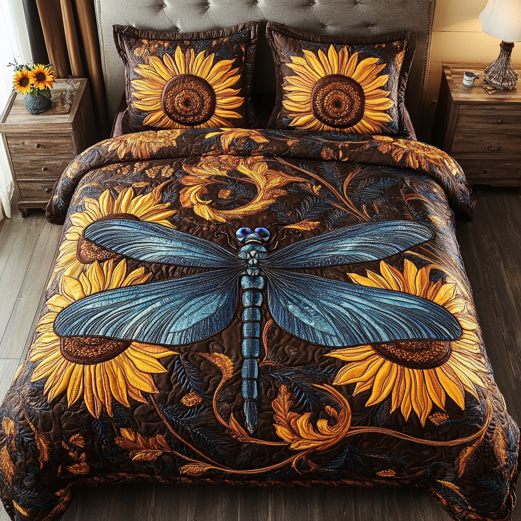 Serene Flight Quilted Bedding Set Best Comforter Sets Gifts For Dragonfly Lovers