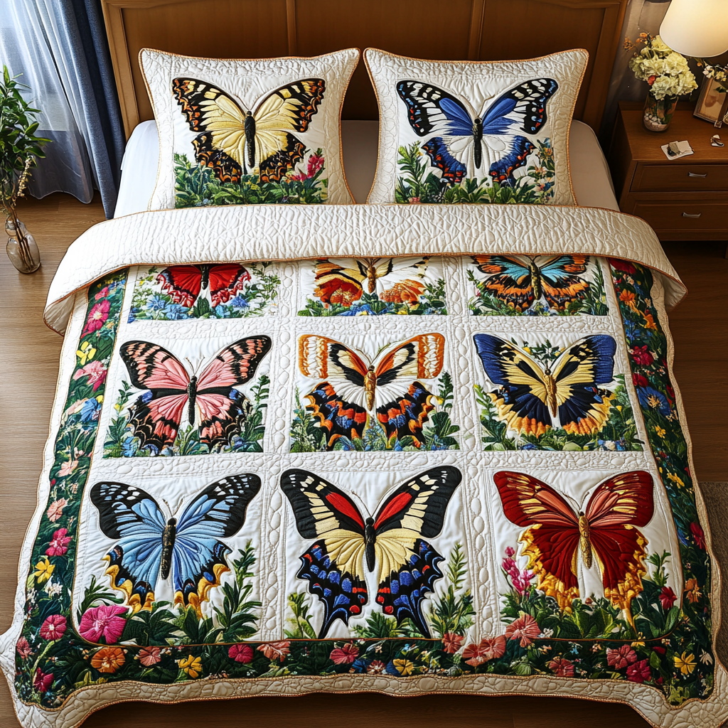 Serene Flight Quilted Bedding Set Cool Bedroom Decor Butterfly Gifts For Grandma