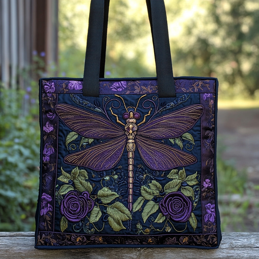 Serene Flight Quilted Tote Bag Dragonfly Themed Gift Items