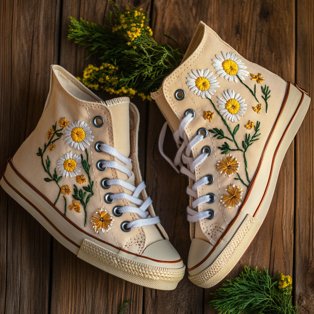 Serene Flower Canvas High Tops Slip Resistant Merch