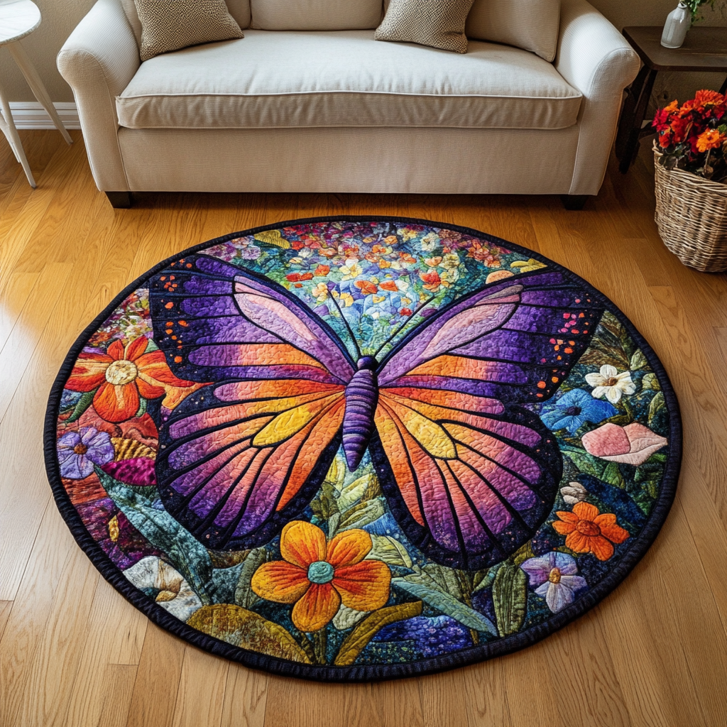 Serene Flutter Quilted Round Mat Foyer Christmas Decor Best Butterfly Presents For Women