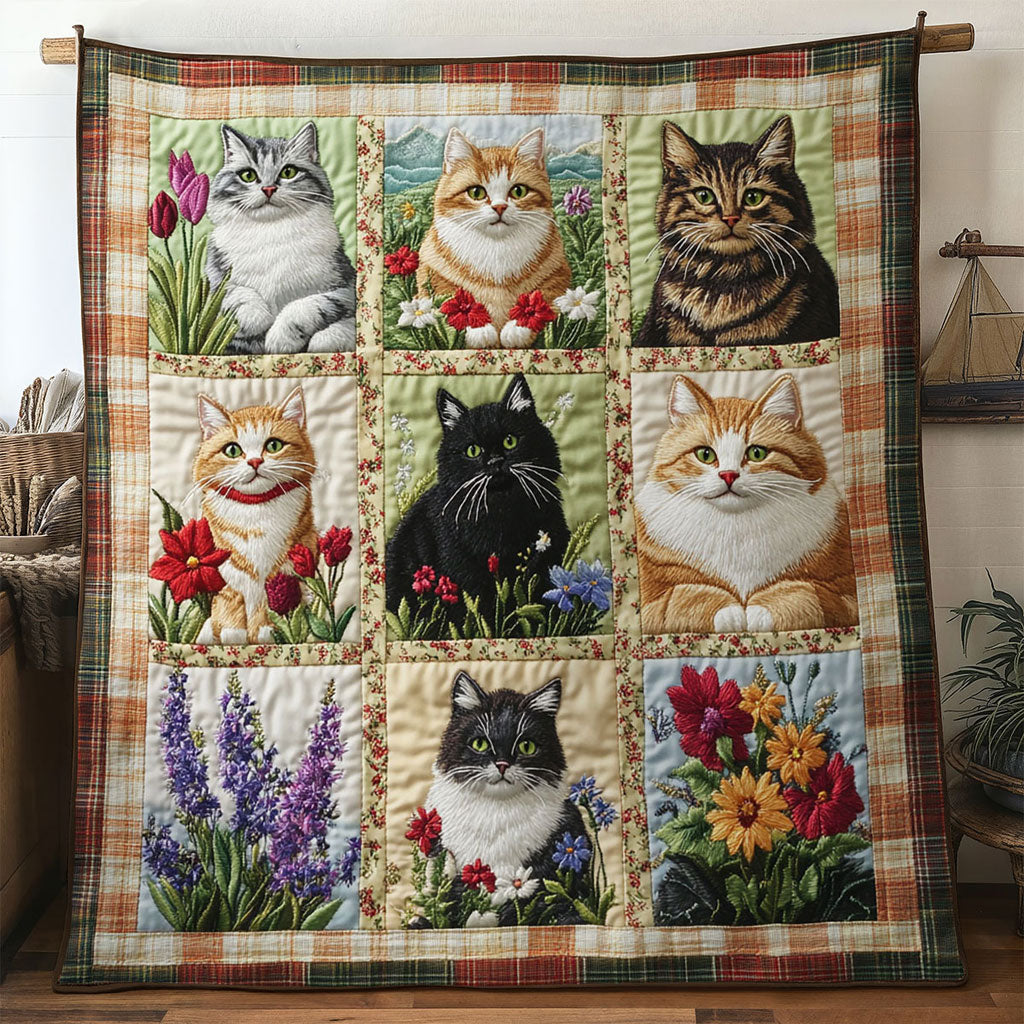 Serene Garden Cat Quilt Blanket Queen Size Blanket Best Christmas Gifts For Girlfriend