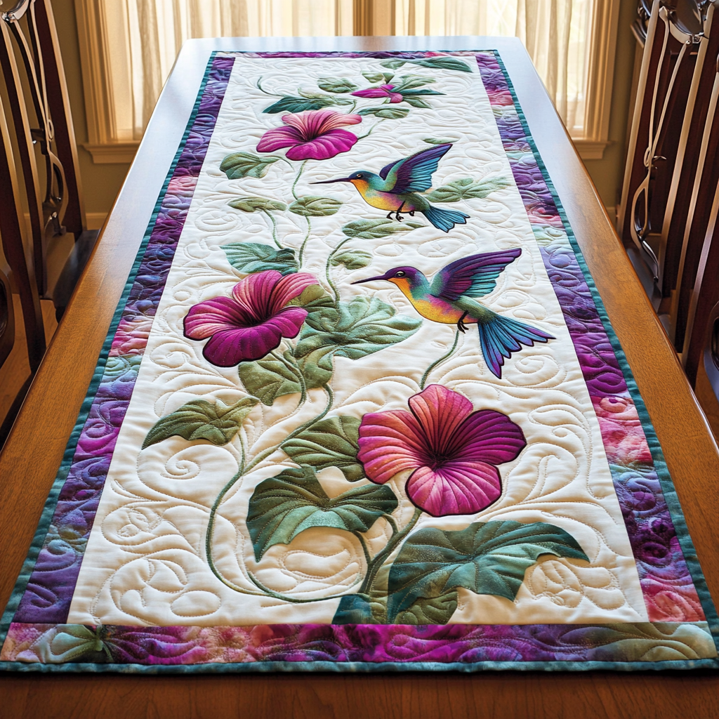 Serene Hummingbird Quilted Table Runner Dining Table Decor Best Gifts For Hummingbird Lovers