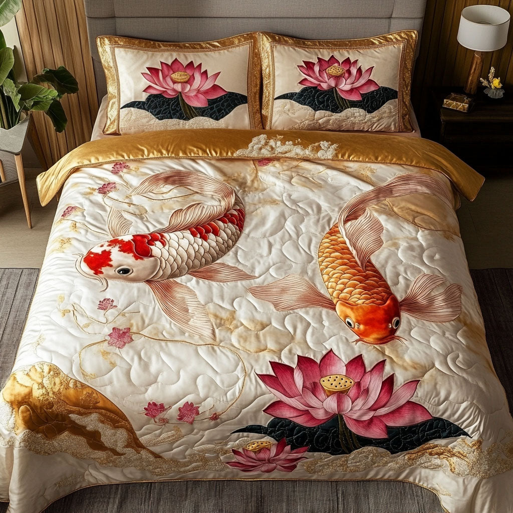 Serene Koi Quilted Bedding Set Unique Bed Sheet Set Koi Fish Gifts