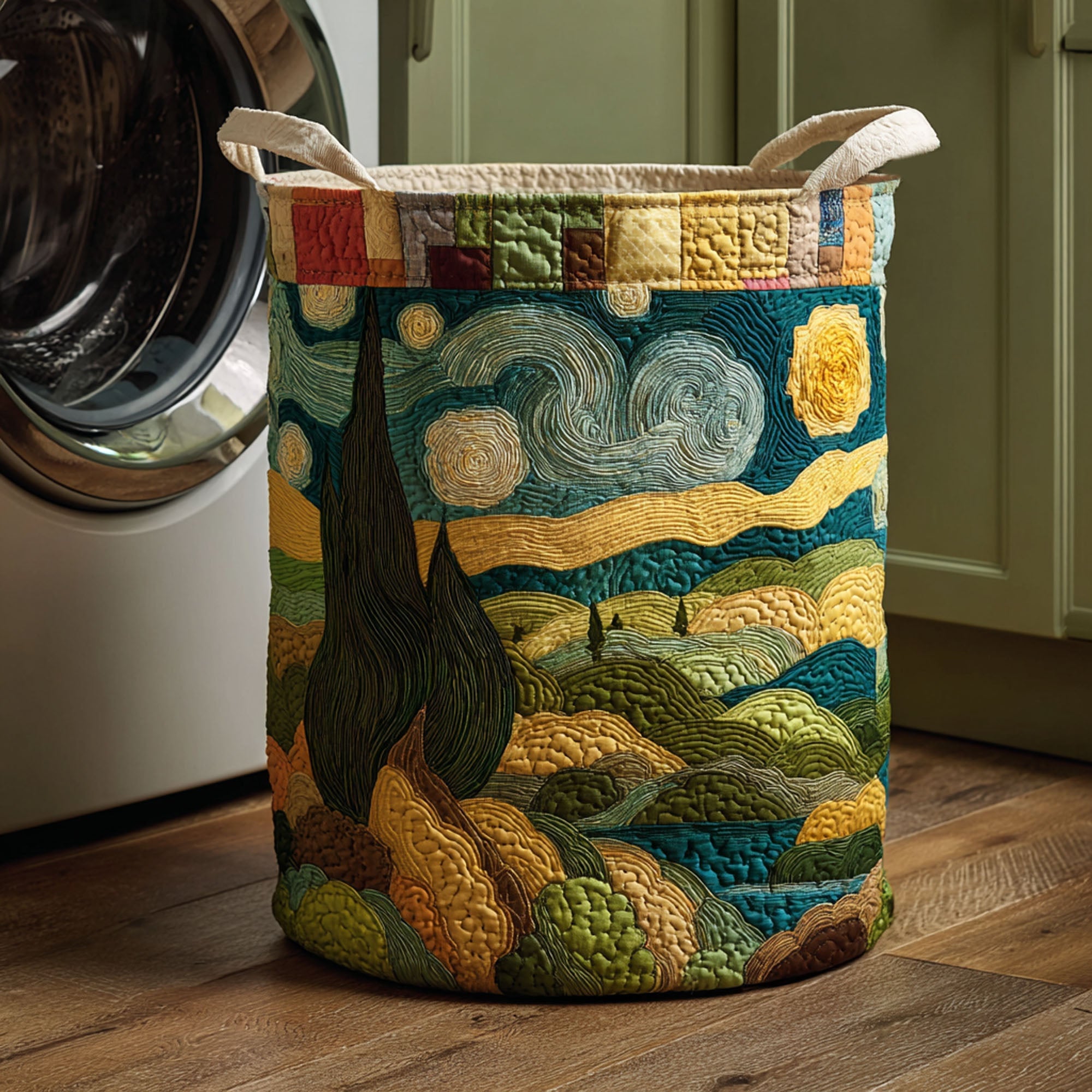 Serene Meadow Quilted Laundry Basket Merch For Dad
