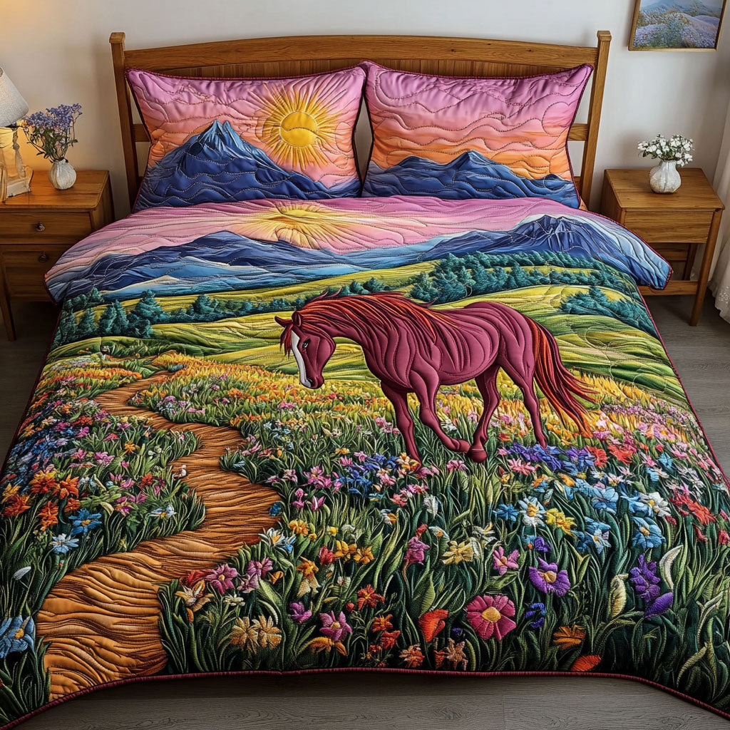 Serene Pasture Bliss Quilted Bedding Set Bed Decorations Great Gifts For Horse Owners