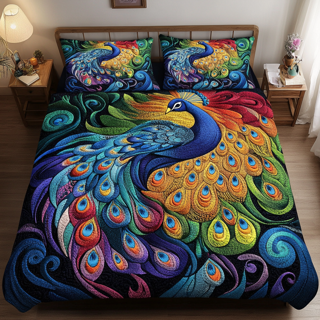 Serene Peacock Haven Quilted Bedding Set Comfy Bedding Set That Adds Style and Warmth