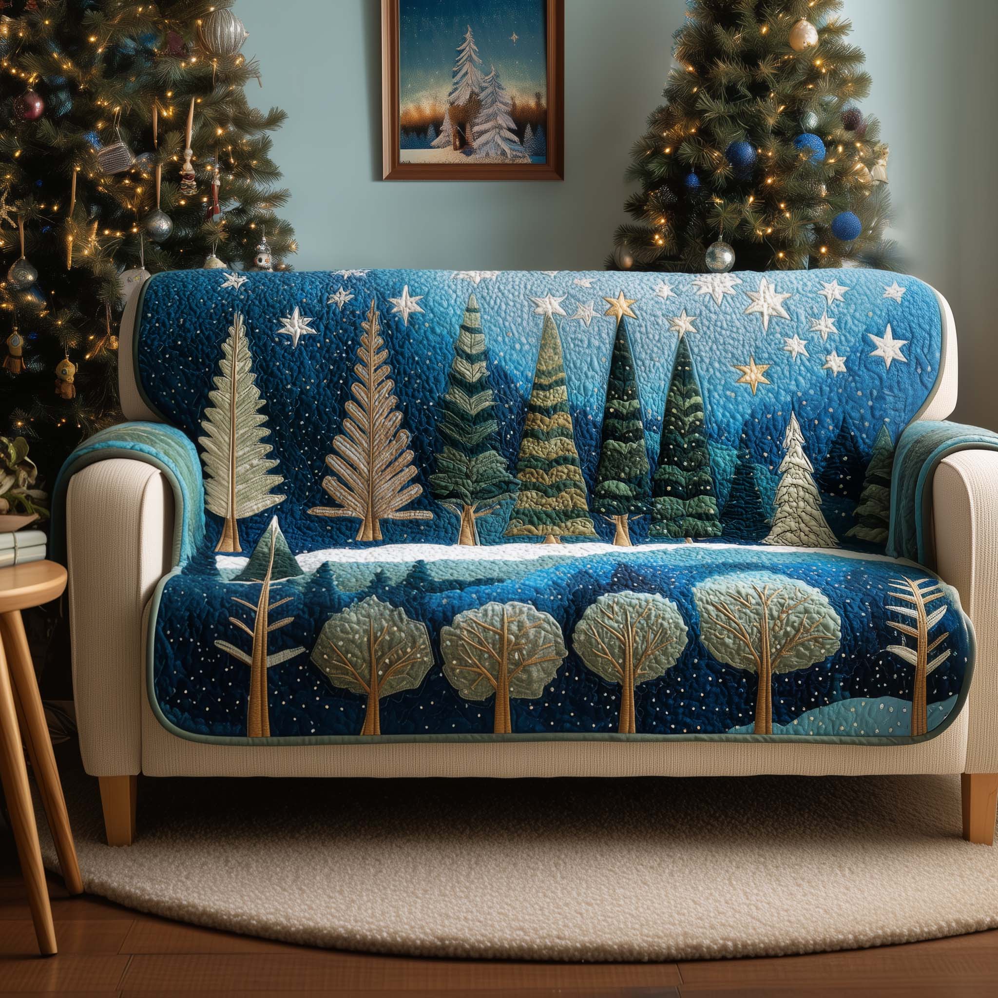 Serene Pines Quilted Sofa Cover Bring Nature Indoors With Pine Presents For Tree Lovers