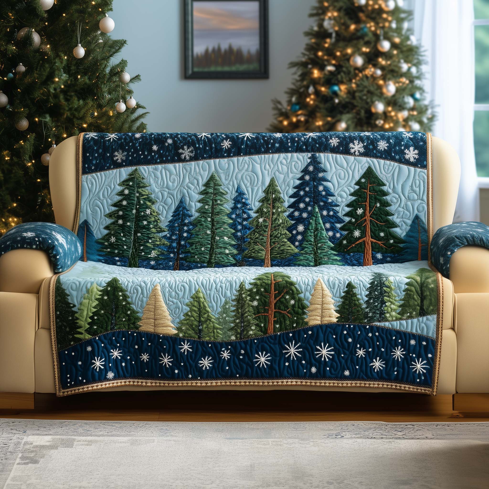 Serene Pines Quilted Sofa Cover Tranquil Pine Tree Forest Present Ideas For Tree Lovers