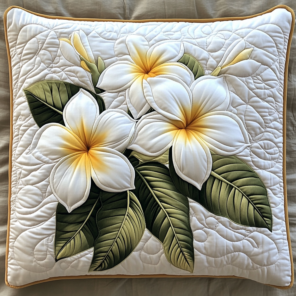 Serene Plumeria Quilted Pillow Case Decorative Pillow Covers Beach Themed Gift Ideas