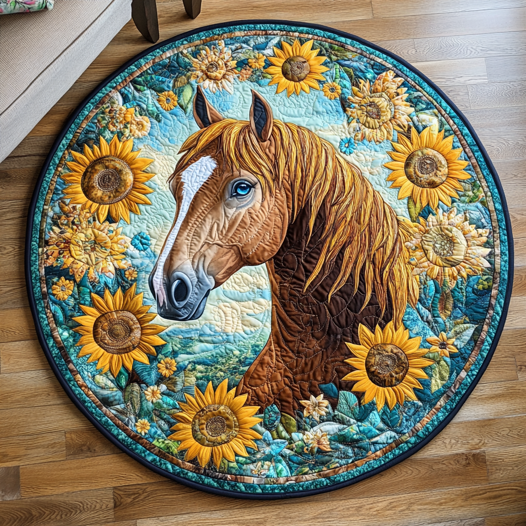 Serene Quilted Round Mat Door Entrance Decor Retirement Gifts For Horse Lovers