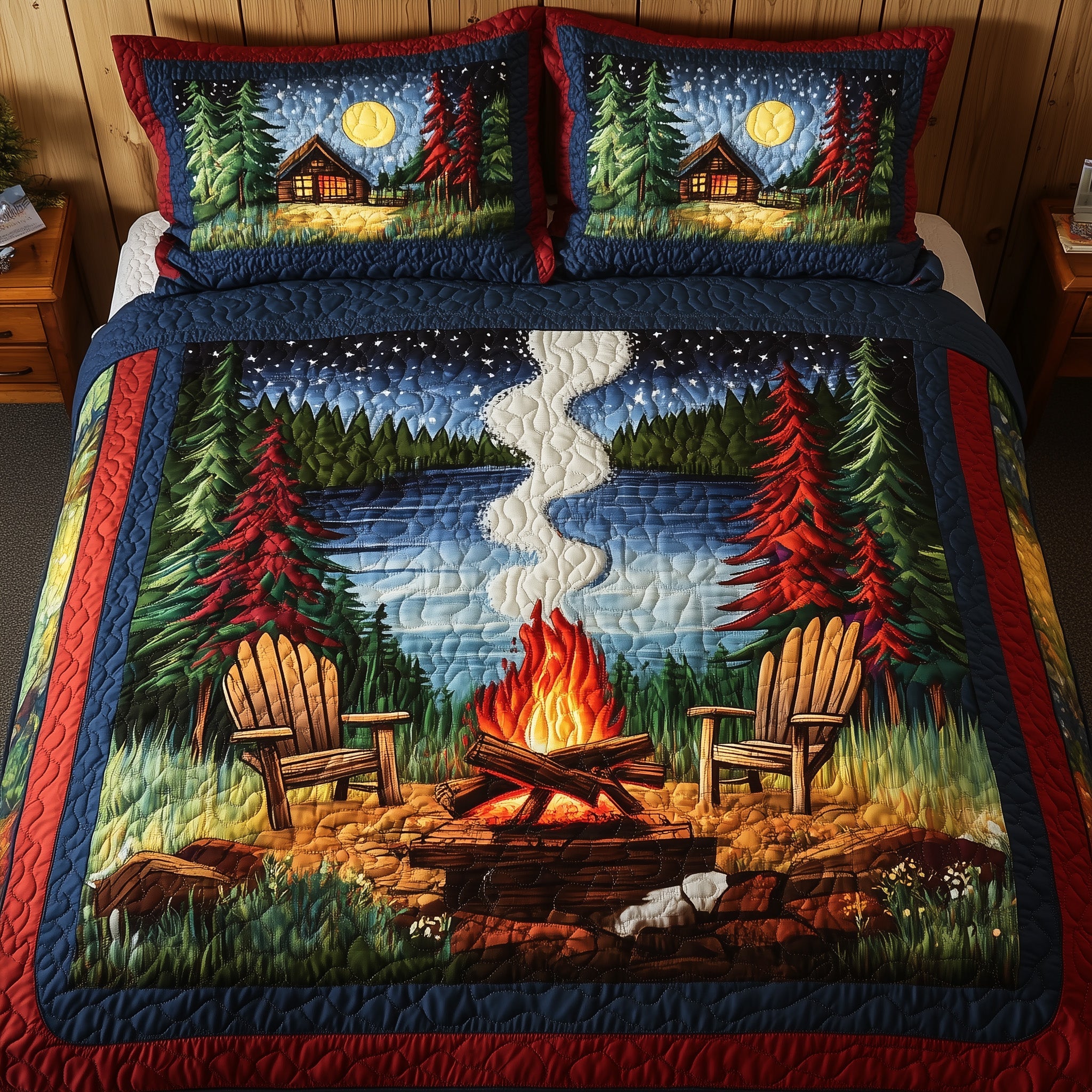 Serene Retreat Quilted Bedding Set Duvet Cover Bedspread Awesome Gifts For Camping Lovers