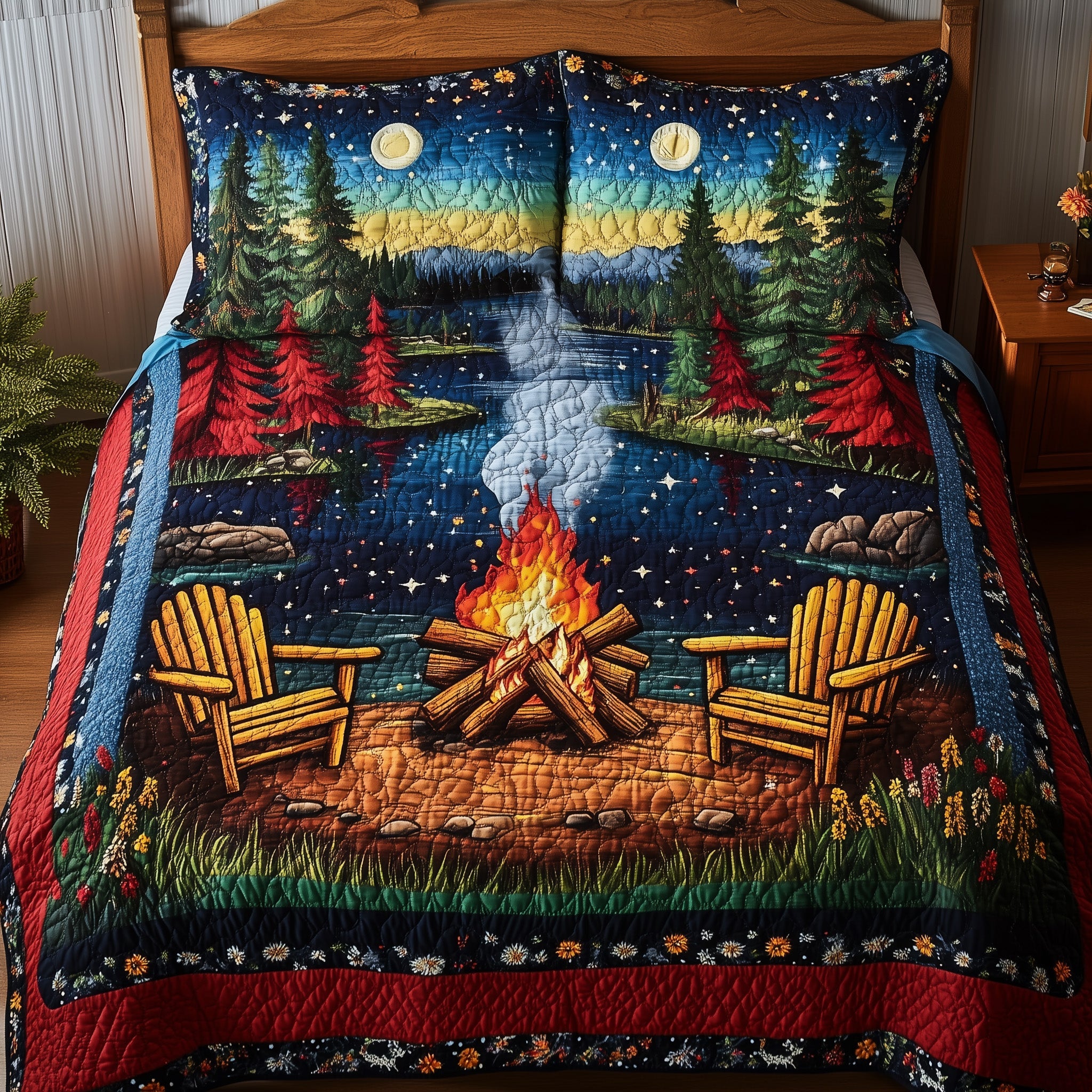Serene Retreat Quilted Bedding Set Duvet Cover Bedspread Great Camping Lover Gifts