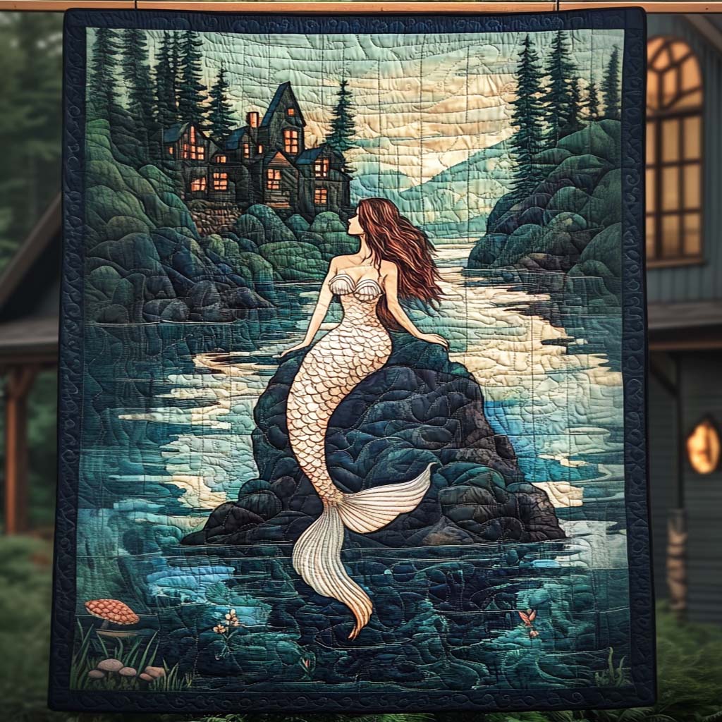 Serene Rock Mermaid Quilted Blanket For Christmas Gifts