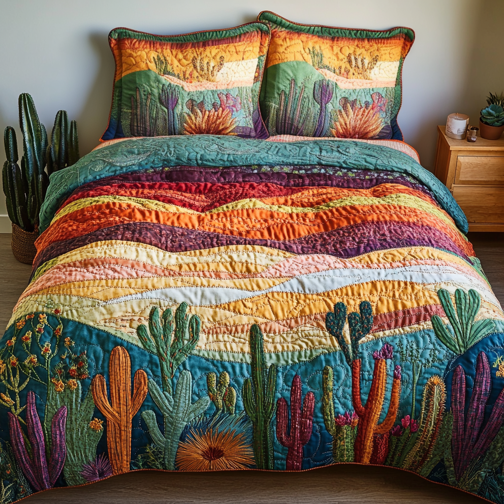 Serene Sands Quilted Bedding Set Xmas Holiday Duvet Cover Set Succulent Gift Ideas