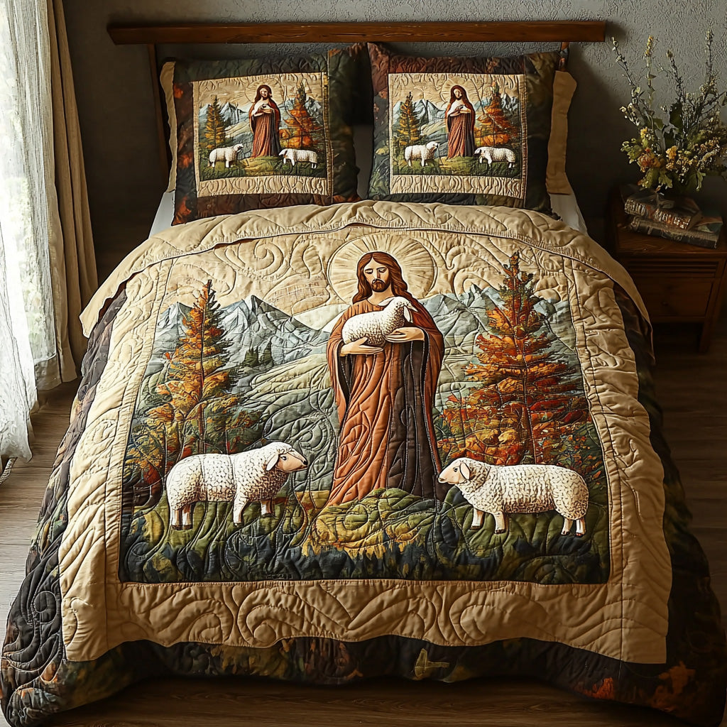 Serene Savior Quilted Bedding Set Cute Room Decor Christian Gifts For Friends