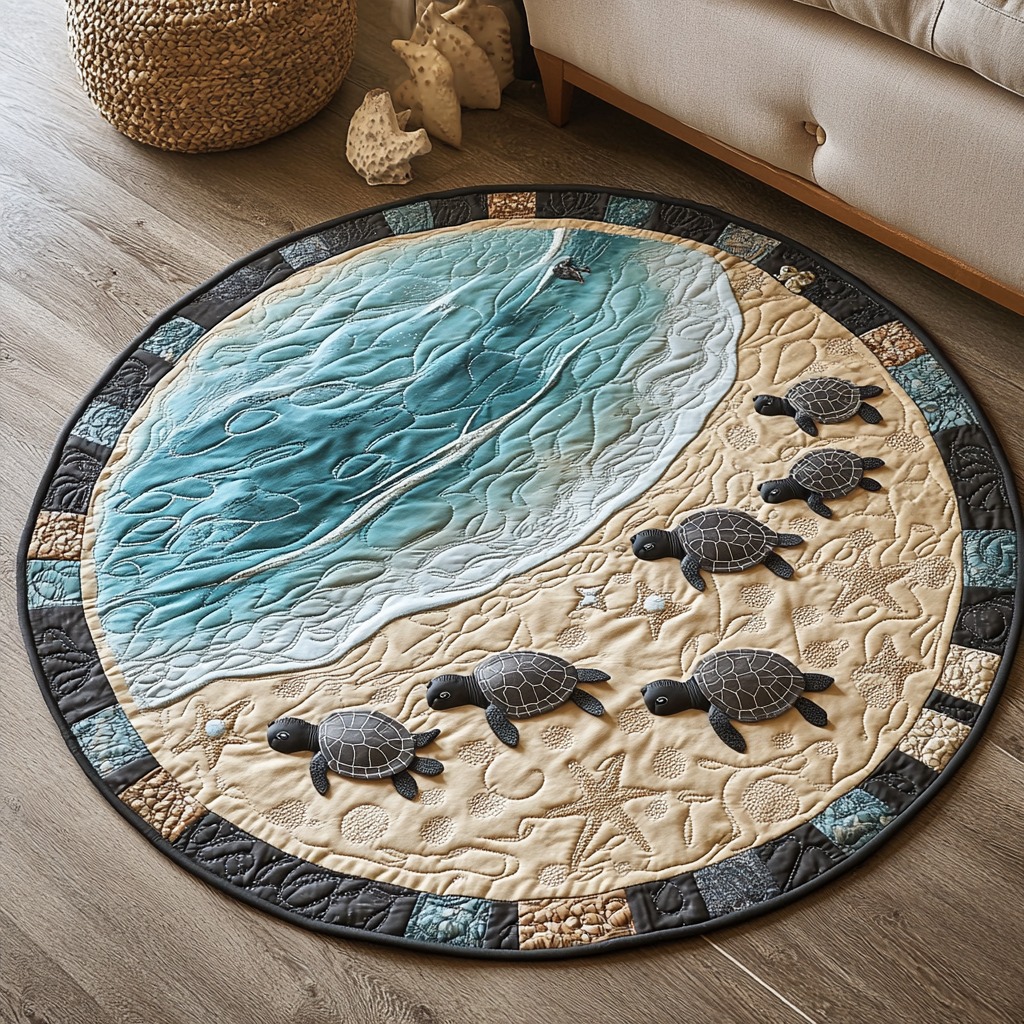 Serene Sea Quilted Round Mat Front Door Idea Turtle Items Gifts