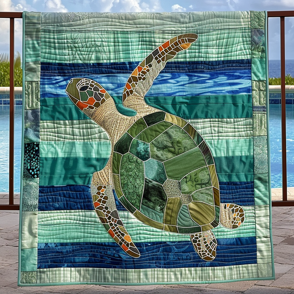 Serene Sea Turtle Quilted Blanket Sea Turtle Gifts For Her