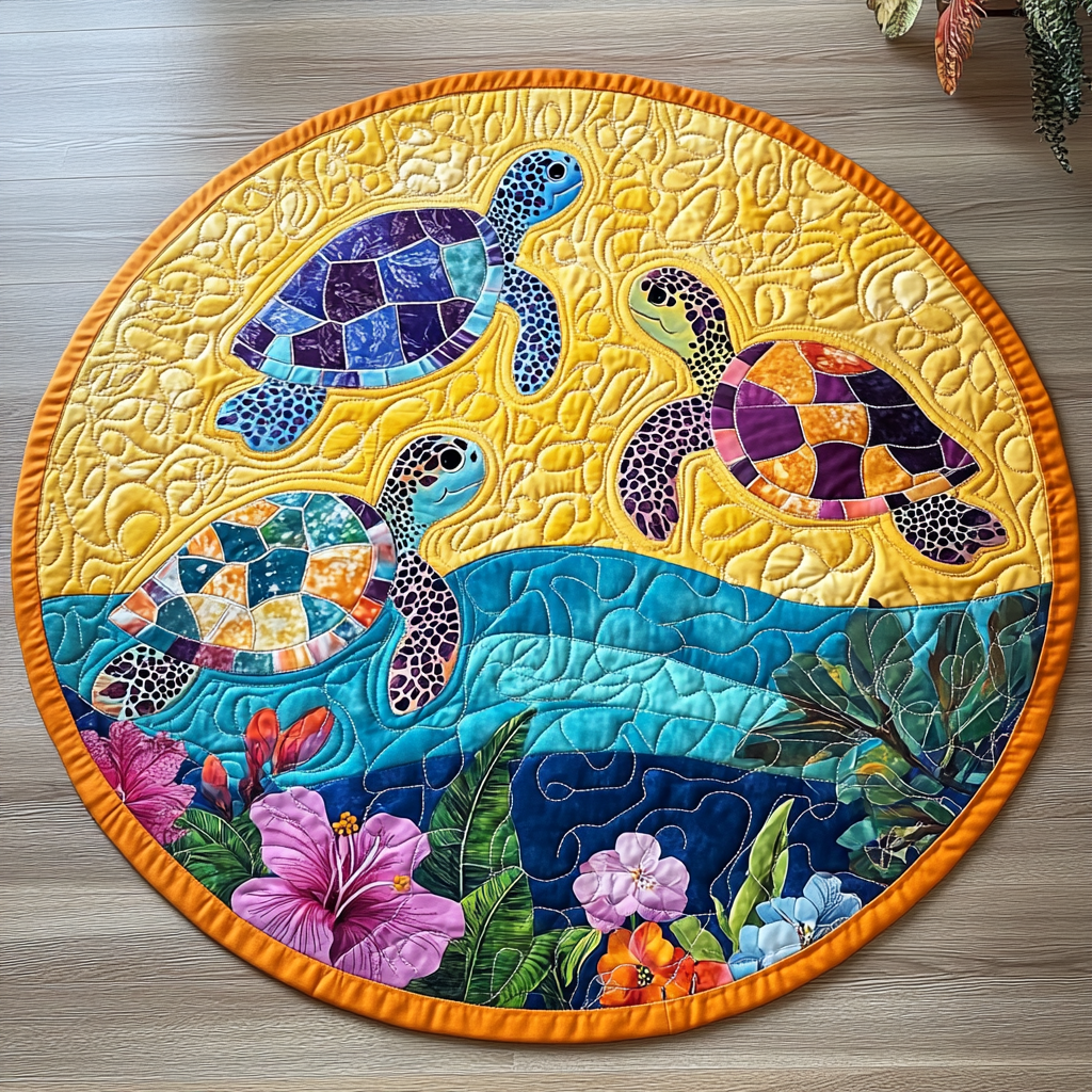 Serene Shelled Quilted Round Mat Outdoor Decor Gifts With Turtles On Them