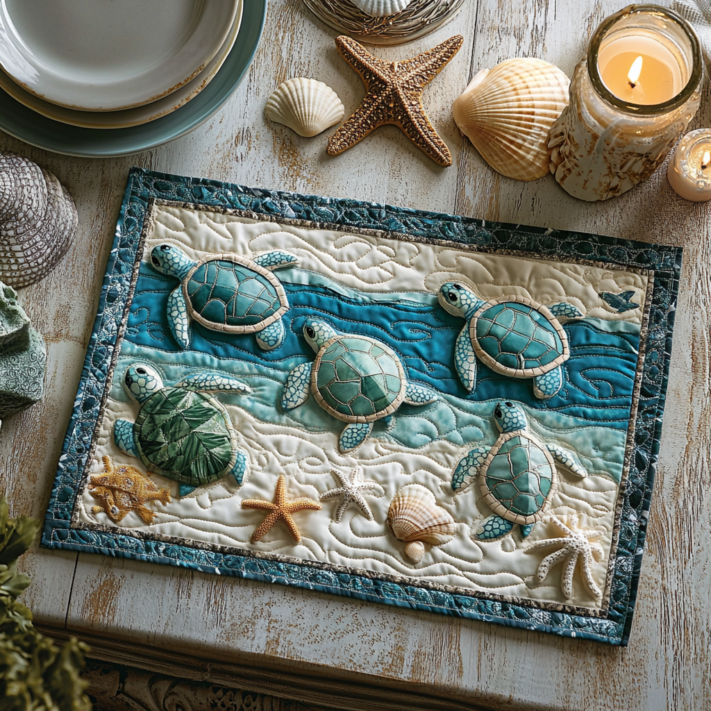 Serene Shells Quilted Place Mat Dining Room Decor Christmas Gifts For Ocean Lovers