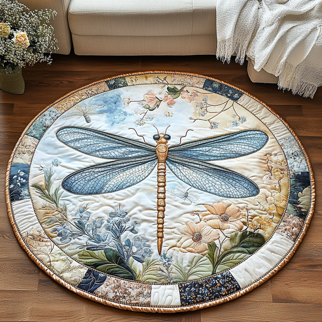 Serene Sky Quilted Round Mat Christmas Entryway Decor Dragonfly Gift Items