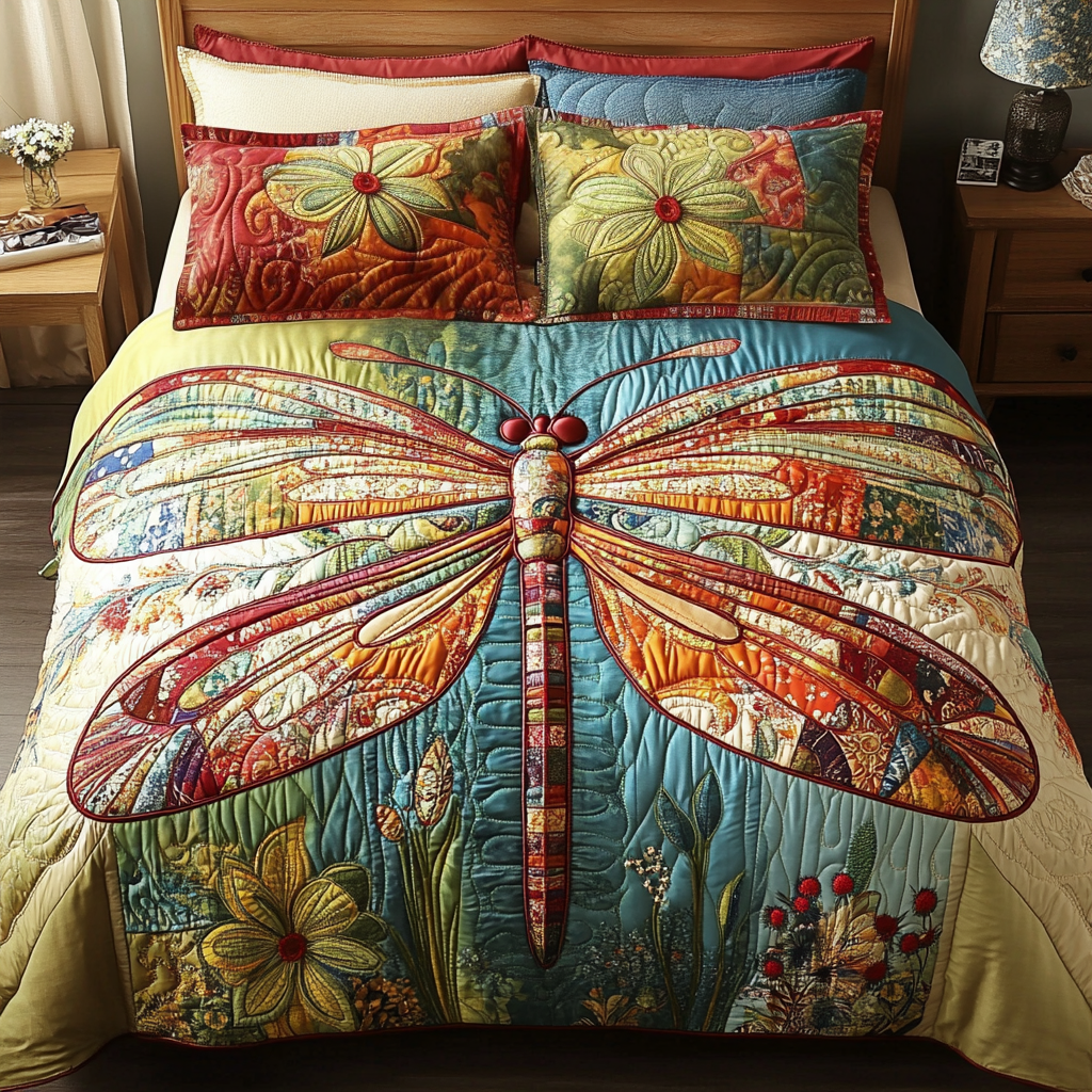 Serene Soar Quilted Bedding Set Duvet Cover Bed Sheet Set Unusual Dragonfly Gifts