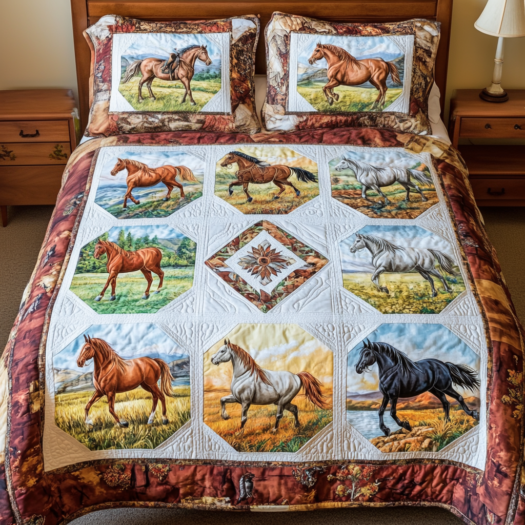 Serene Stable Quilted Bedding Set Holiday Duvet Cover Set Horse Gifts For Adults