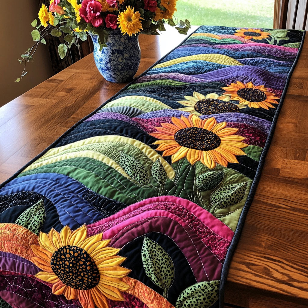 Serene Sunburst Quilted Table Runner Dining Table Decor Presents For Flower Lovers