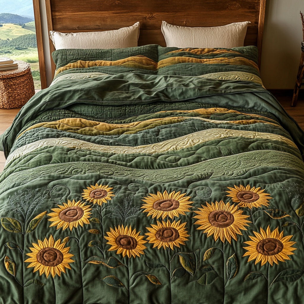 Serene Sunflower Meadow Quilted Bedding Set Thoughtful Bedroom Gift Idea for Any Occasion