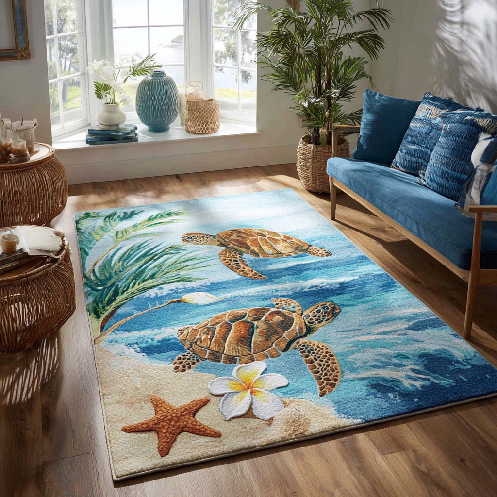 Serene Turtle Area Rug Foyer Christmas Decor Gift Ideas For Ocean Lovers