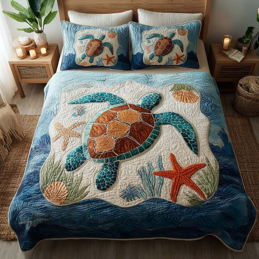 Serene Turtle Retreat Quilted Bedding Set Bed Decorations Sea Turtle Gifts For Her