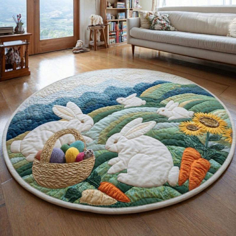 Serene Valley Quilted Round Mat Nature Home Decor Cozy Gift For Nature Lovers