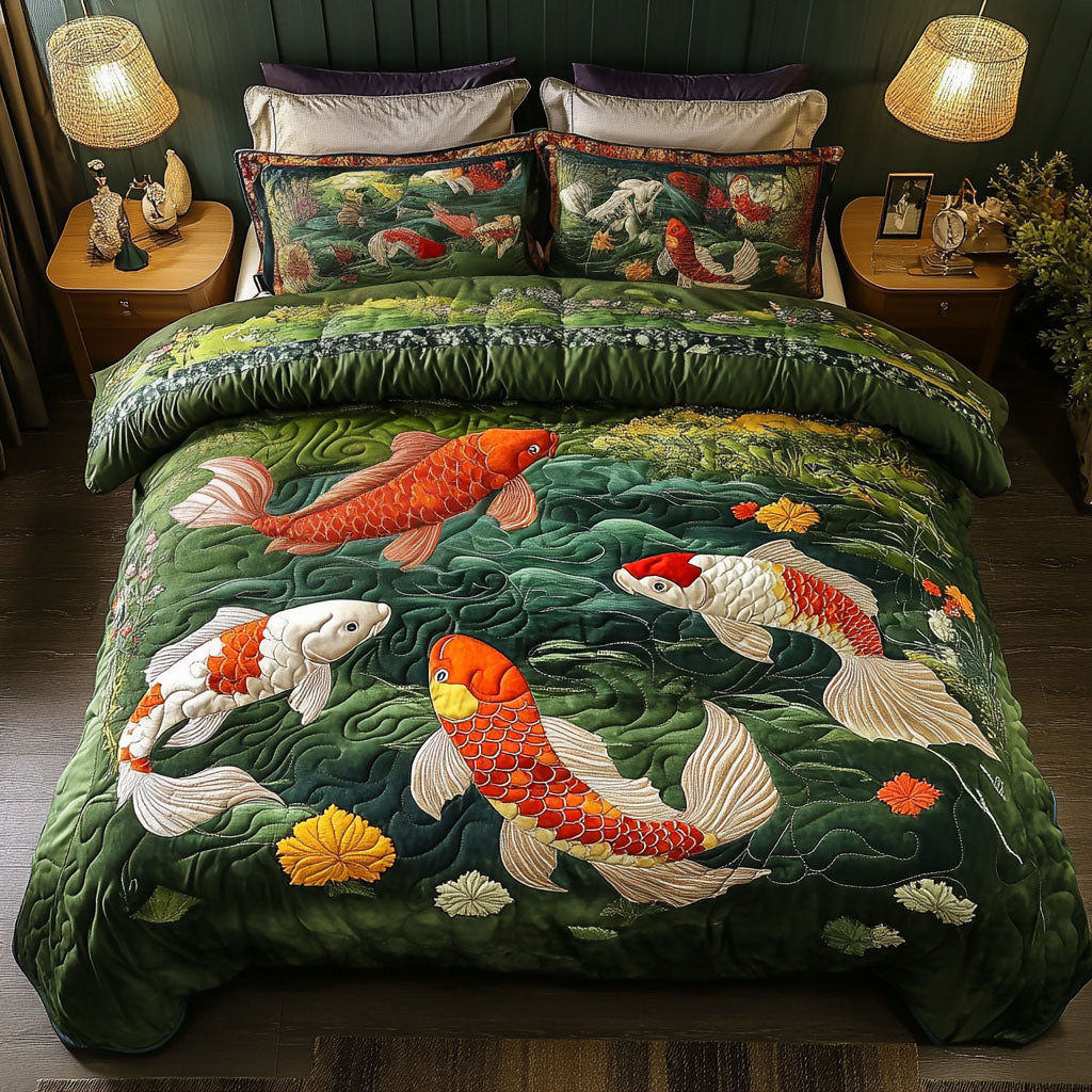Serene Waters Quilted Bedding Set Bedroom Decorations Gifts For Koi Lovers