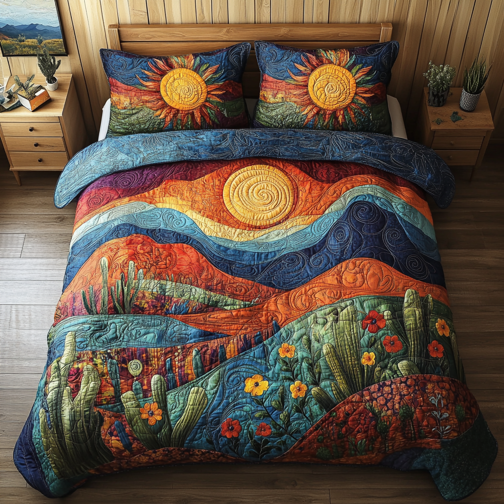 Serenity Field Quilted Bedding Set Holiday Season Duvet Cover Set Best Cactus Gifts