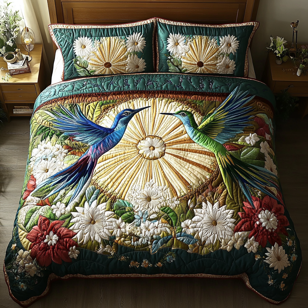 Serenity Flight Quilted Bedding Set Bed Decorations Hummingbird Gifts For Grandma