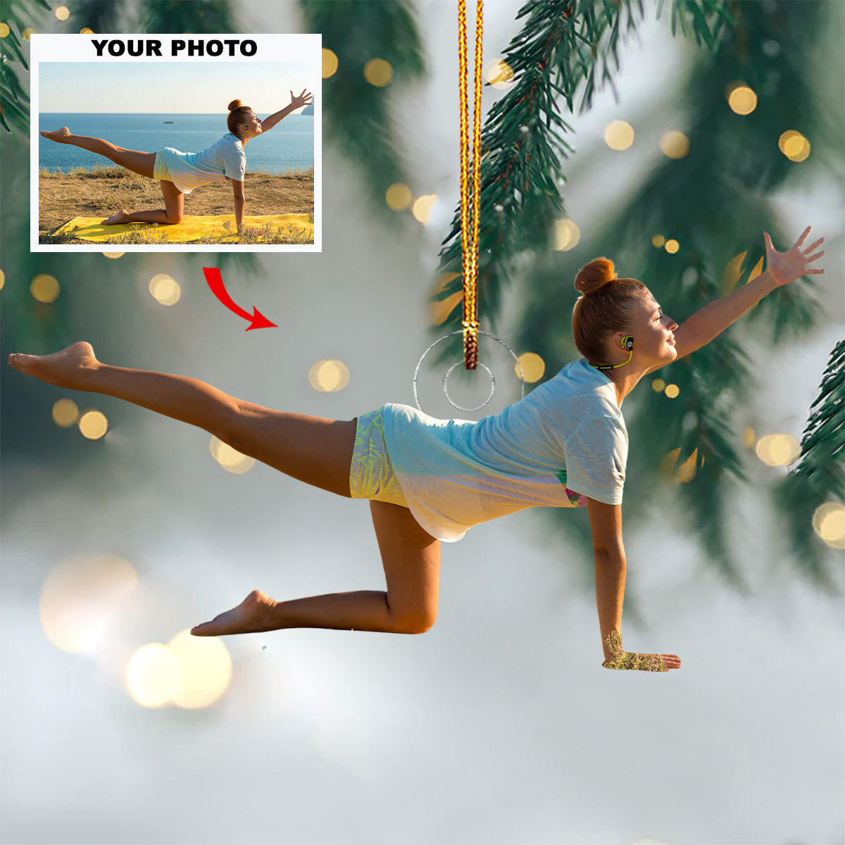 Serenity Flow Personalized Photo Mica Ornament Christmas Gift For Sport Lovers Yoga Lo