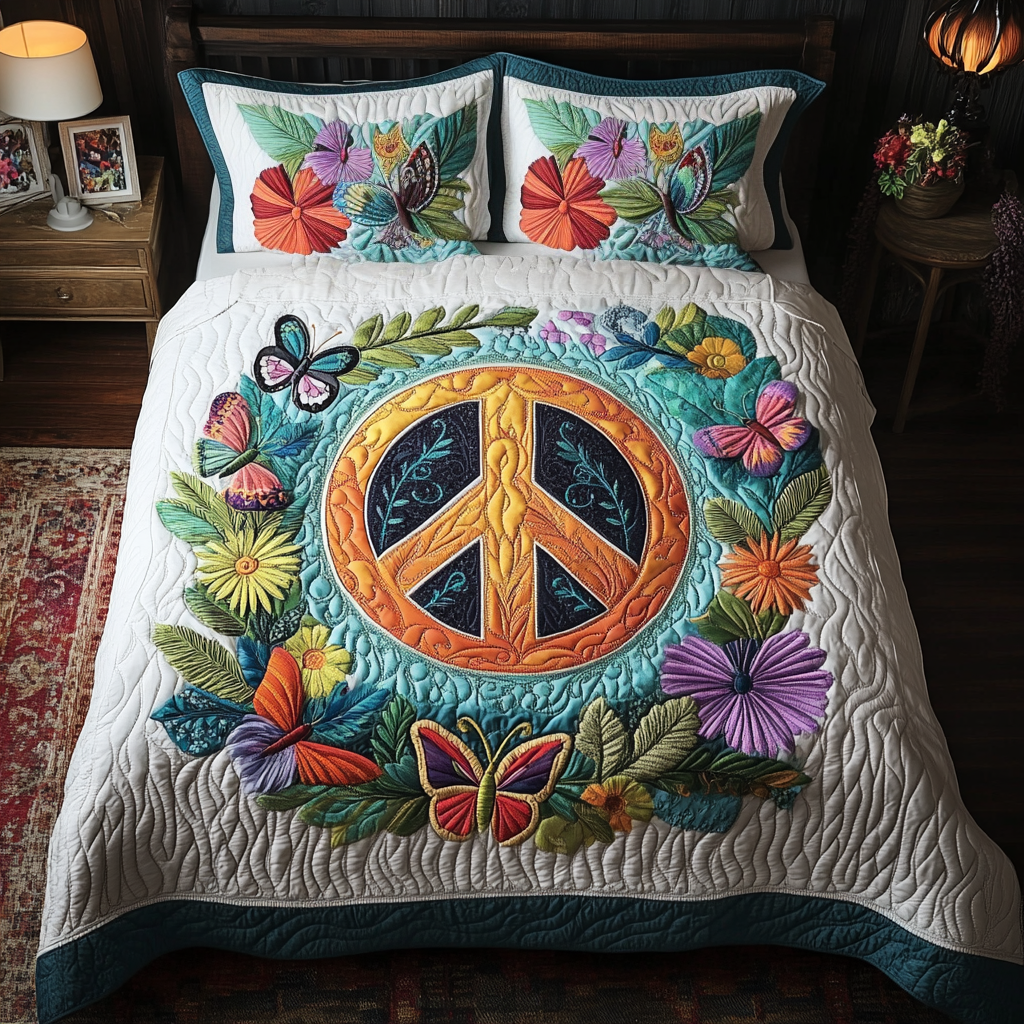 Serenity Garden Quilted Bedding Set Unique Bed Sheet Set Hippie Presents