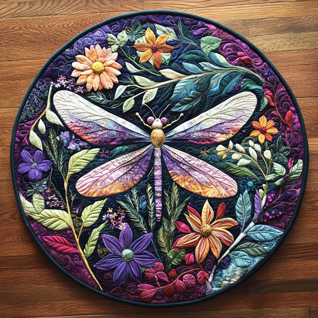 Serenity Soar Quilted Round Mat Front Door Entryway Ideas Gifts For Dragonfly Lovers