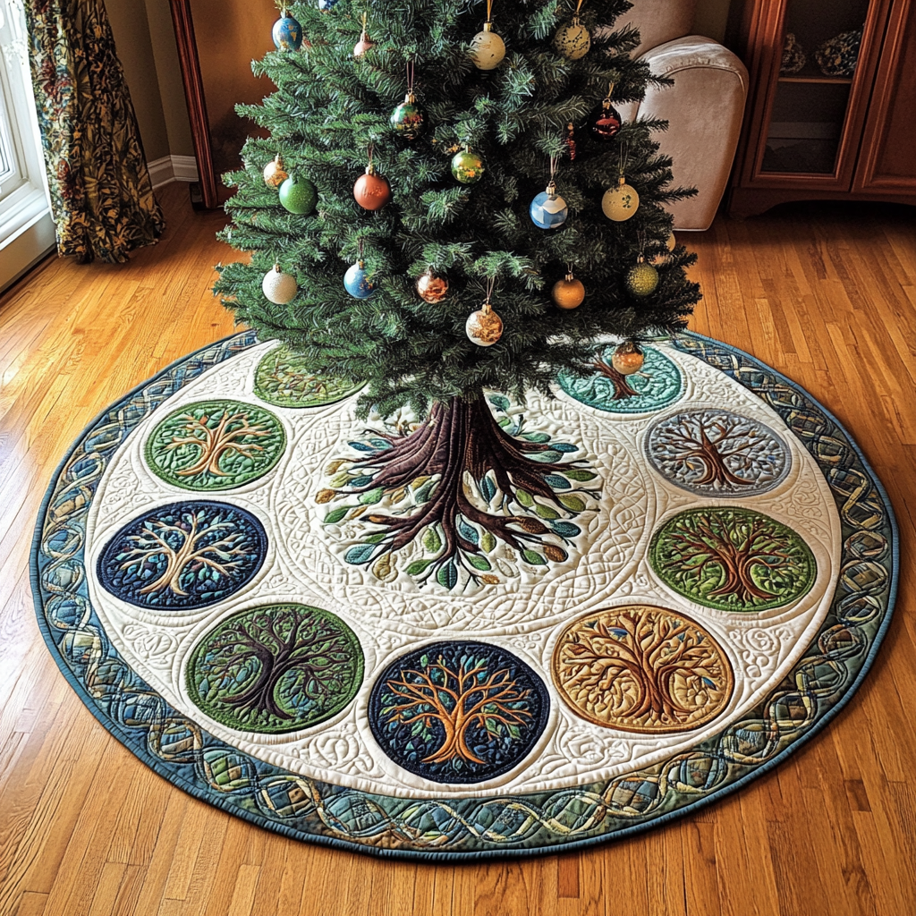 Serenity Tree Christmas Quilted Tree Skirt Trending Christmas Tree Skirt Merch 2025