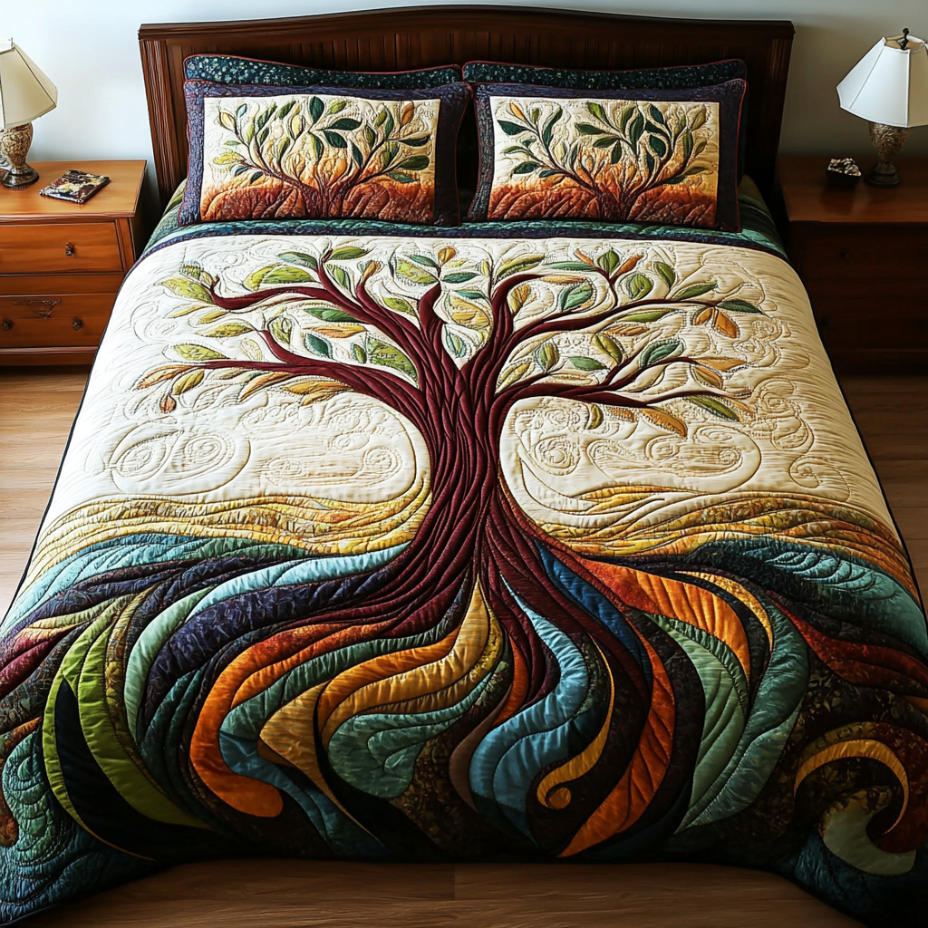 Serenity Tree Quilted Bedding Set Premium Duvet Cover Gift Set for Mom or Grandma