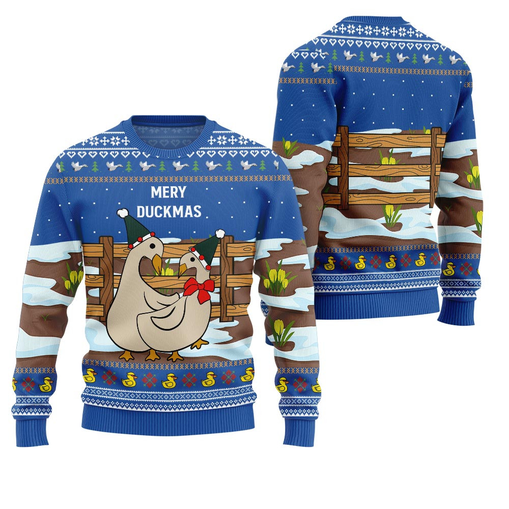 Seriously Naughty Duck On The Farm Ugly Christmas Sweater Funny Holiday Sweater for Family Gatherings