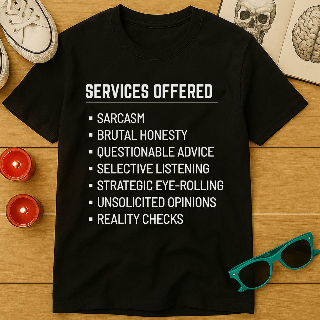 Services Offered T-Shirt Sarcasm Brutal Honesty Graphic Tee Funny Gift For Coworkers