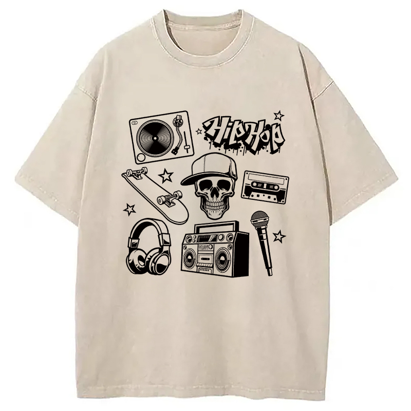 Set of Hip Hop Culture Washed T-Shirt Soft Cotton Daily Wear Tee Gifts For BFF