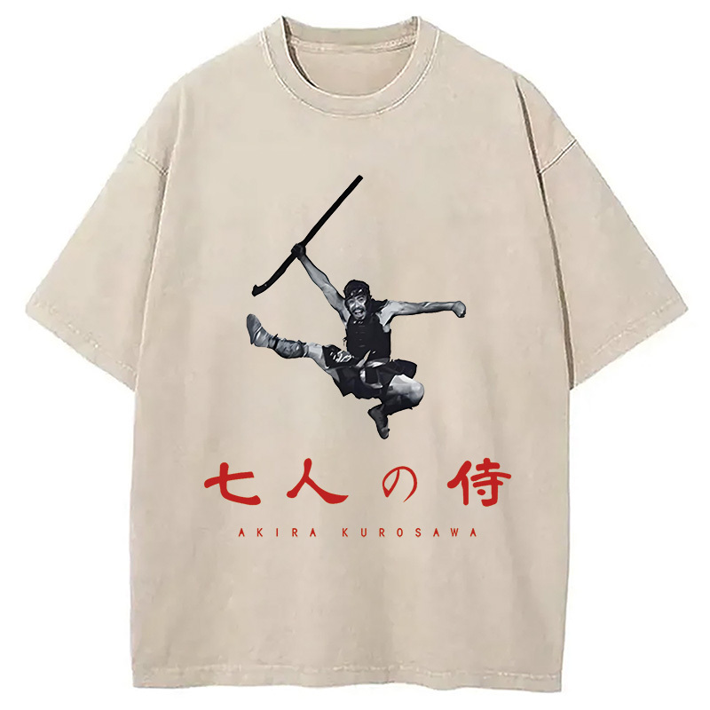 Seven Samurai Akira Kurosawa Japanese Washed T-Shirt Retro Humor Outfit Idea Gifts For Him