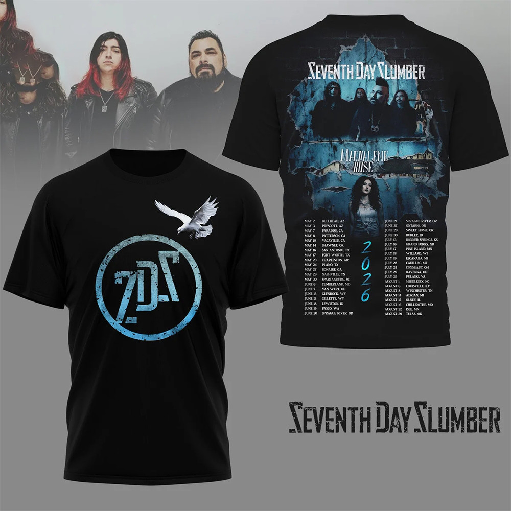 Seventh Day Slumber 2026 Tour Magdalene Rose T-Shirt Rock Band Merch Gift For SDS Fan